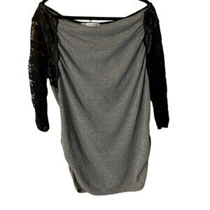 Maurices 0x Top Lace Stretch Sleeve Shirt Party Outfit Ruched  Side Grey Neutral